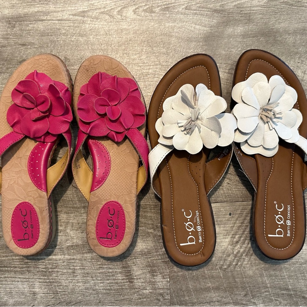 Set of 2 b.o.c. Pink and White Sandals with Floral Accents size 9 EUC